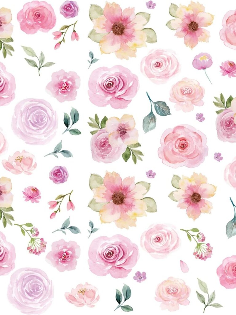 60 Pcs Flower Peel and Stick Wall Decals Watercolor Vinyl Peony Floral and Leave
